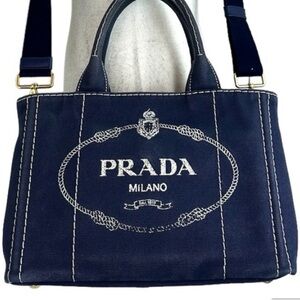 Prada Navy Blue Canvas Tote Bag